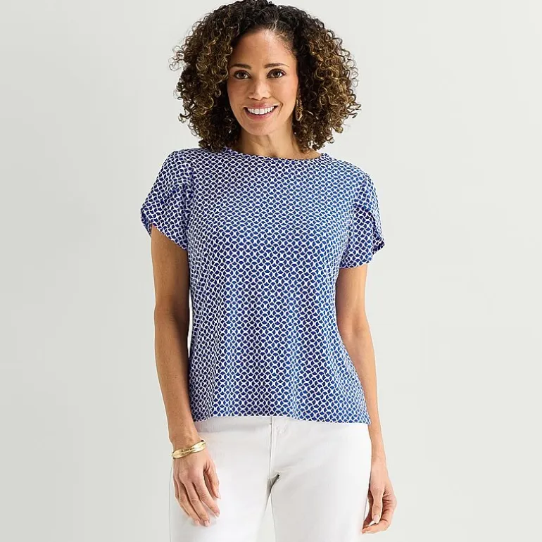 Liz Claiborne Womens Tall Boat Neck Short Sleeve Blouse