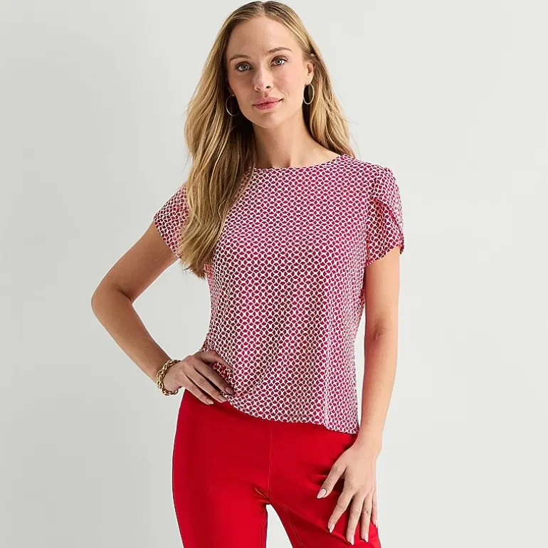 Liz Claiborne Womens Tall Boat Neck Short Sleeve Blouse