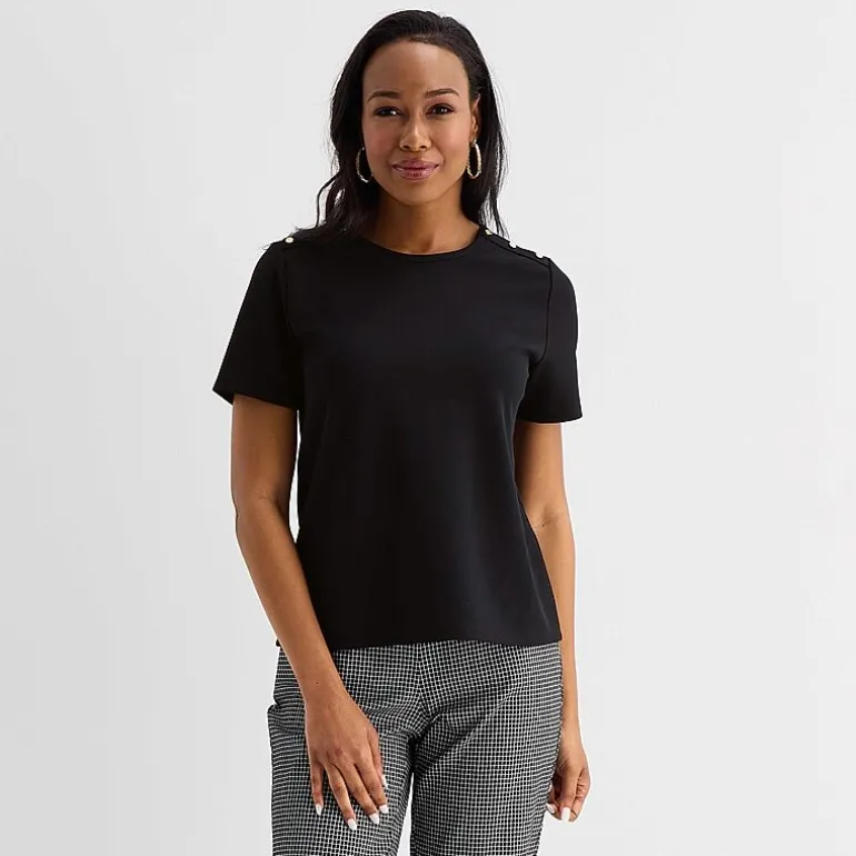 Liz Claiborne Womens Tall Crew Neck Short Sleeve Blouse