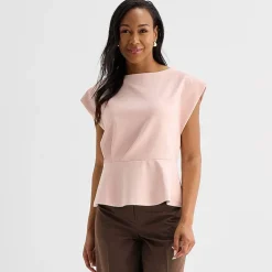 Liz Claiborne Womens Tall Crew Neck Short Sleeve Peplum Top