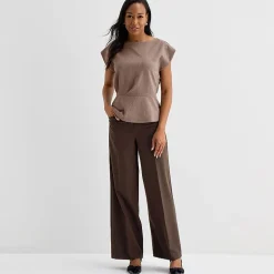 Liz Claiborne Womens Tall Crew Neck Short Sleeve Peplum Top