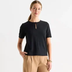Liz Claiborne Womens Tall Keyhole Neck Short Sleeve Blouse