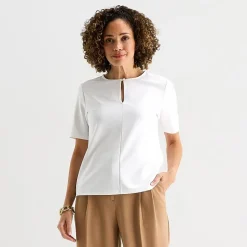 Liz Claiborne Womens Tall Keyhole Neck Short Sleeve Blouse