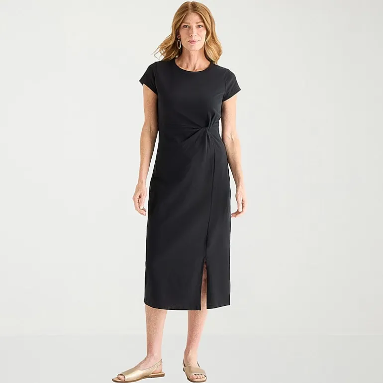 Liz Claiborne Womens Tall Midi Crew Neck Short Sleeve Sheath Dress