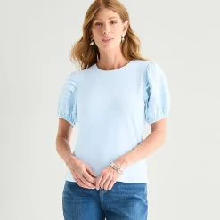 Liz Claiborne Womens Tall Round Neck Short Sleeve Blouse