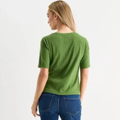 Liz Claiborne Womens Tall Short Sleeve Regular Fit Henley Shirt