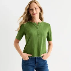 Liz Claiborne Womens Tall Short Sleeve Regular Fit Henley Shirt
