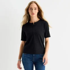 Liz Claiborne Womens Tall Short Sleeve Regular Fit Henley Shirt