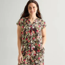Liz Claiborne Womens Tall Split Crew Neck Short Sleeve Satin Blouse