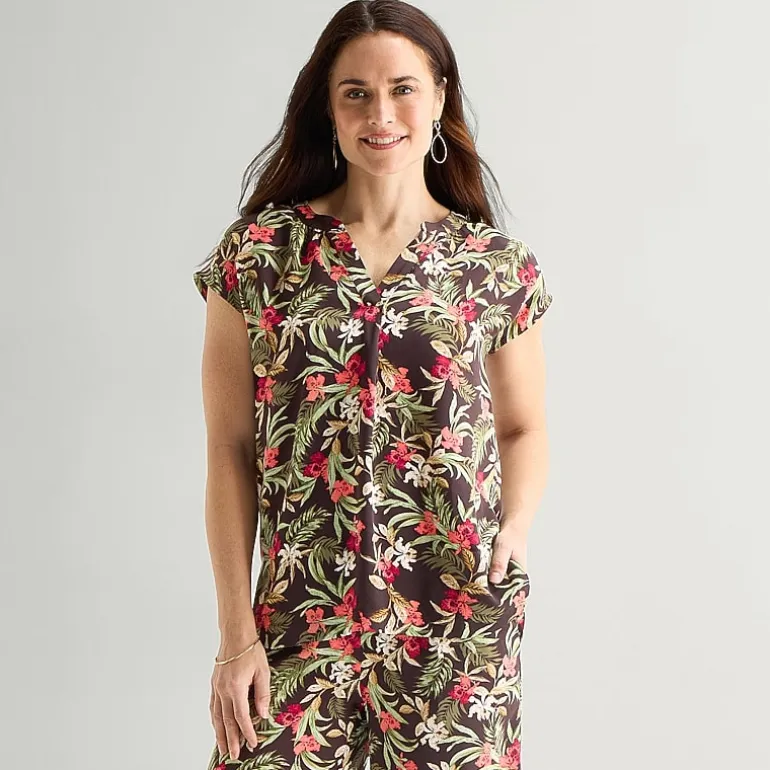 Liz Claiborne Womens Tall Split Crew Neck Short Sleeve Satin Blouse