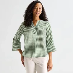 Liz Claiborne Womens Tall Split Crew Neck 3/4 Sleeve Blouse