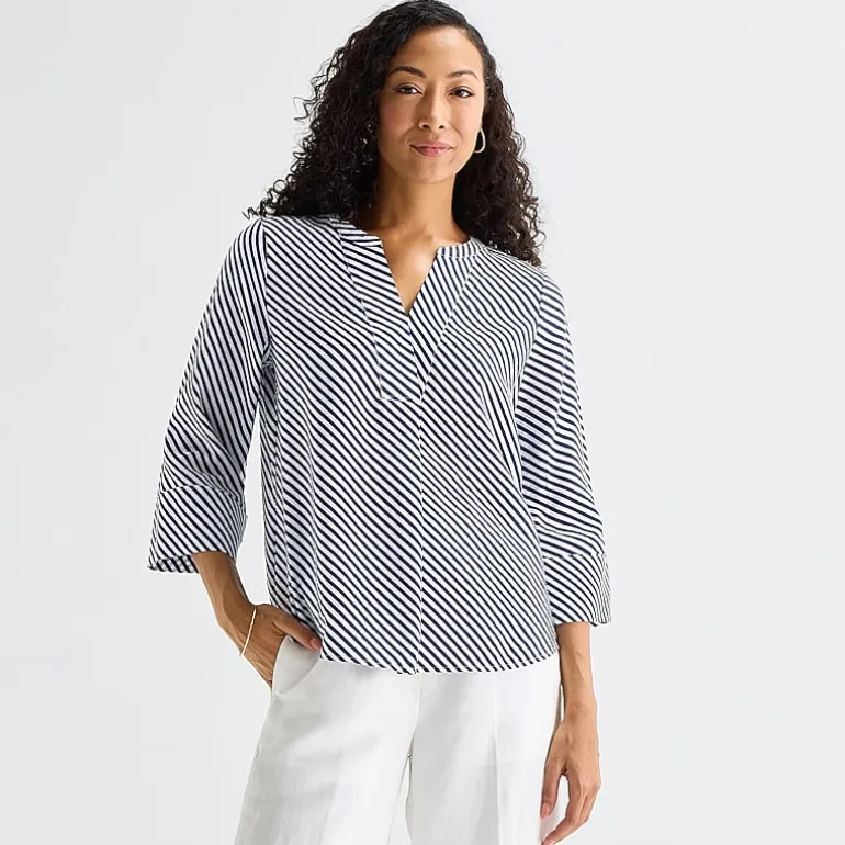 Liz Claiborne Womens Tall Split Crew Neck 3/4 Sleeve Blouse