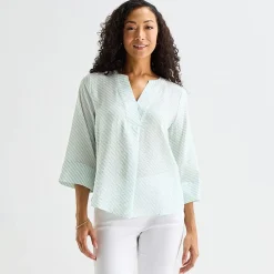 Liz Claiborne Womens Tall Split Crew Neck 3/4 Sleeve Blouse