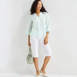 Liz Claiborne Womens Tall Split Crew Neck 3/4 Sleeve Blouse