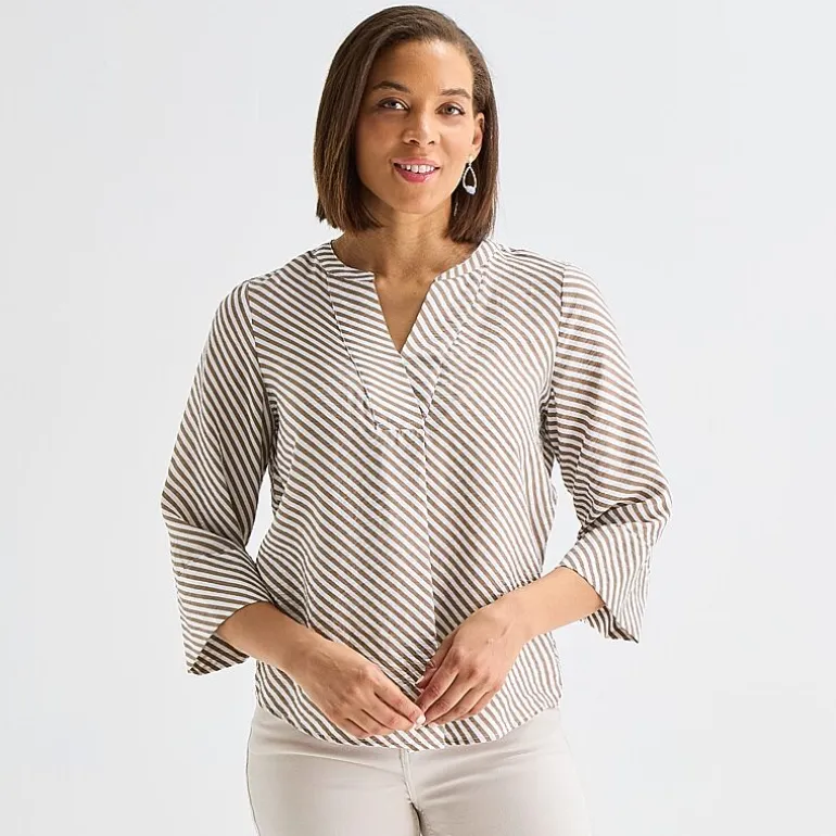 Liz Claiborne Womens Tall Split Crew Neck 3/4 Sleeve Blouse