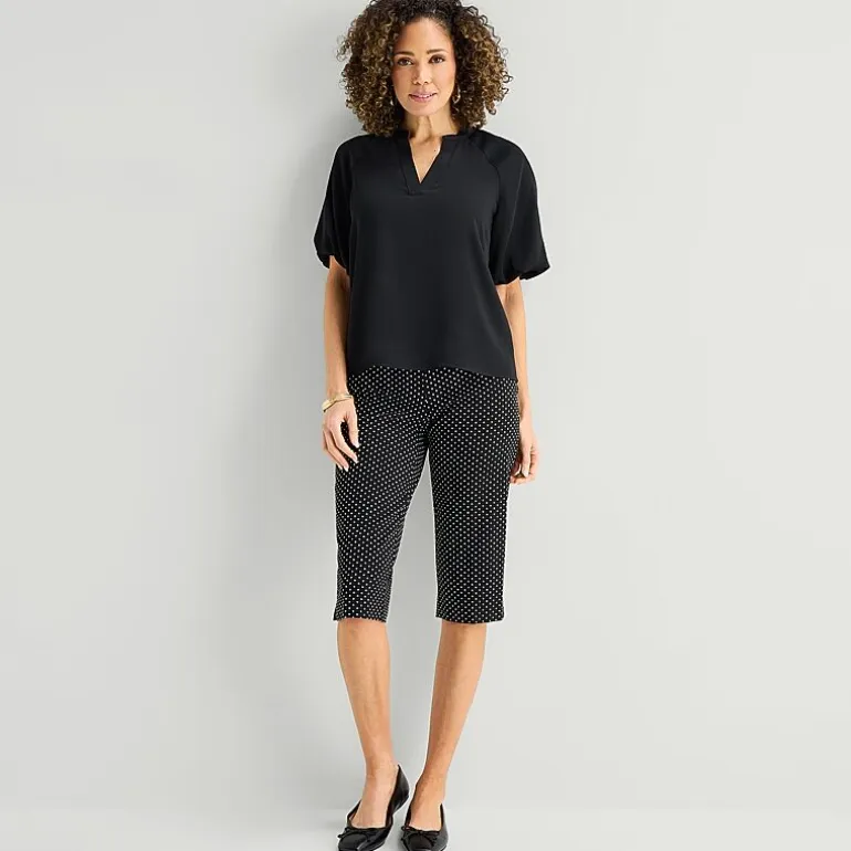Liz Claiborne Womens Tall Split Crew Neck Short Sleeve Satin Blouse
