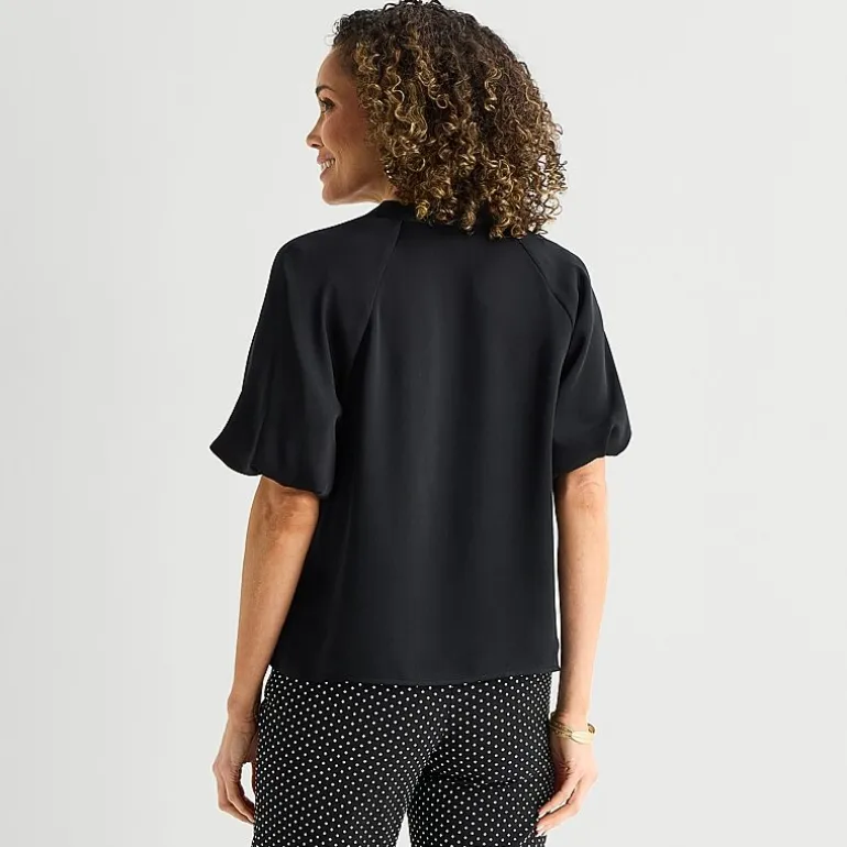 Liz Claiborne Womens Tall Split Crew Neck Short Sleeve Satin Blouse