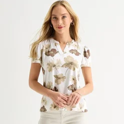 Liz Claiborne Womens Tall Split Crew Neck Short Sleeve T-Shirt
