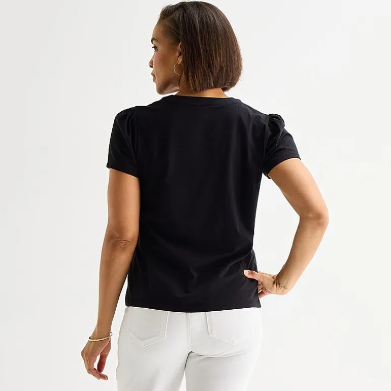 Liz Claiborne Womens Tall Split Crew Neck Short Sleeve T-Shirt