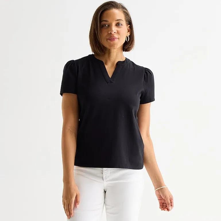 Liz Claiborne Womens Tall Split Crew Neck Short Sleeve T-Shirt