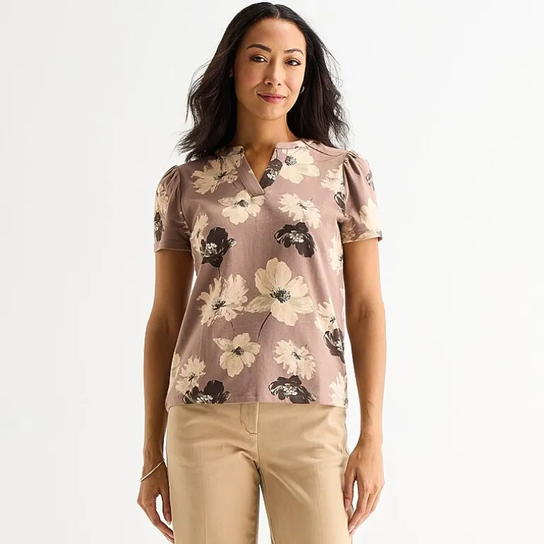 Liz Claiborne Womens Tall Split Crew Neck Short Sleeve T-Shirt