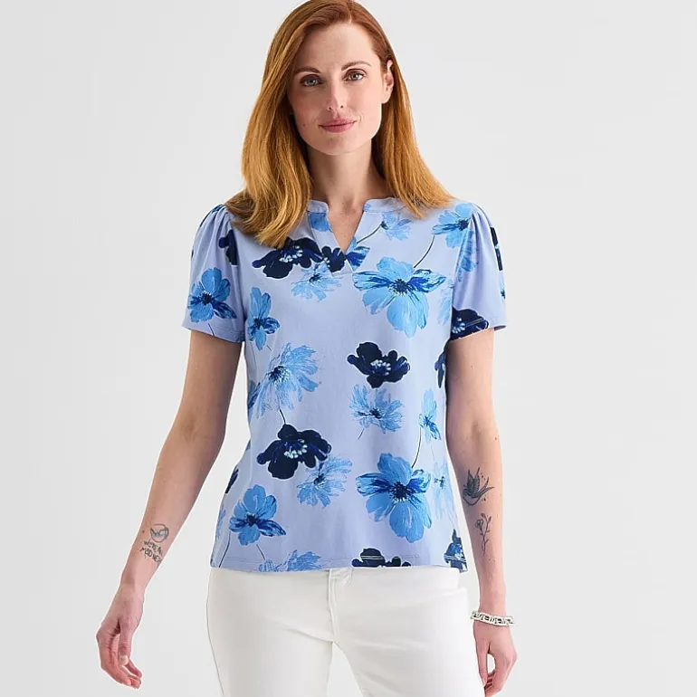 Liz Claiborne Womens Tall Split Crew Neck Short Sleeve T-Shirt