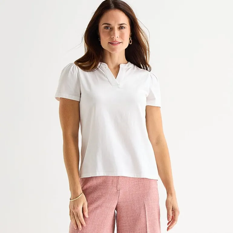 Liz Claiborne Womens Tall Split Crew Neck Short Sleeve T-Shirt