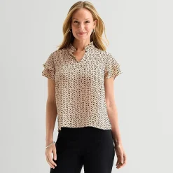 Liz Claiborne Womens Tall Split Crew Neck Short Sleeve Blouse