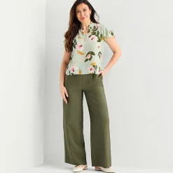 Liz Claiborne Womens Tall Split Crew Neck Short Sleeve Blouse