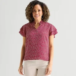 Liz Claiborne Womens Tall Split Crew Neck Short Sleeve Blouse