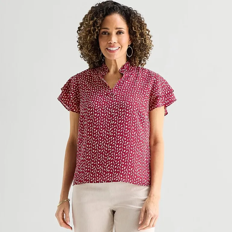 Liz Claiborne Womens Tall Split Crew Neck Short Sleeve Blouse