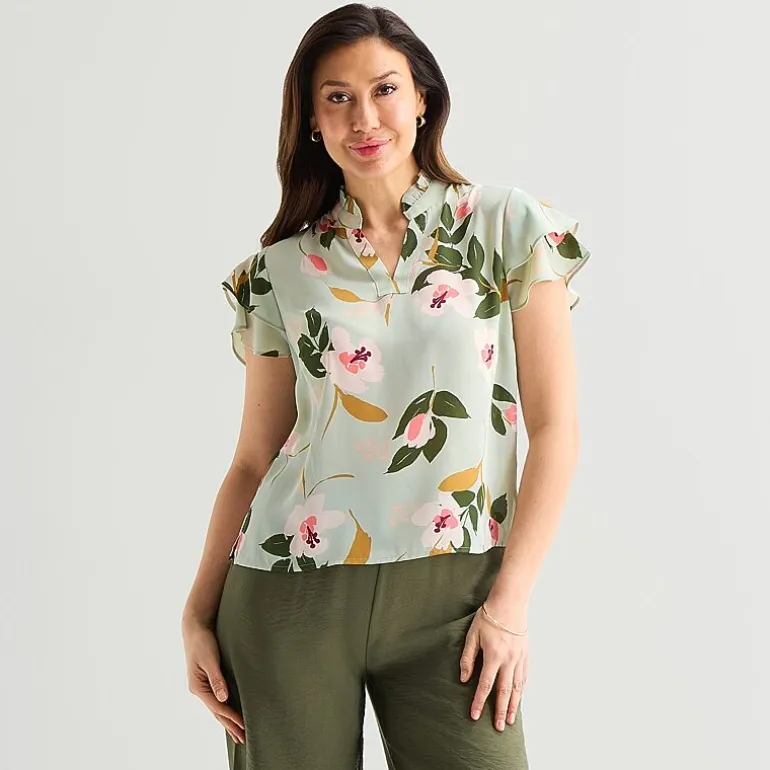 Liz Claiborne Womens Tall Split Crew Neck Short Sleeve Blouse