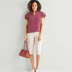 Liz Claiborne Womens Tall Split Crew Neck Short Sleeve Blouse