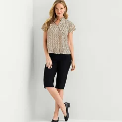Liz Claiborne Womens Tall Split Crew Neck Short Sleeve Blouse