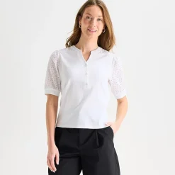 Liz Claiborne Womens Tall Split Crew Neck Elbow Sleeve Blouse