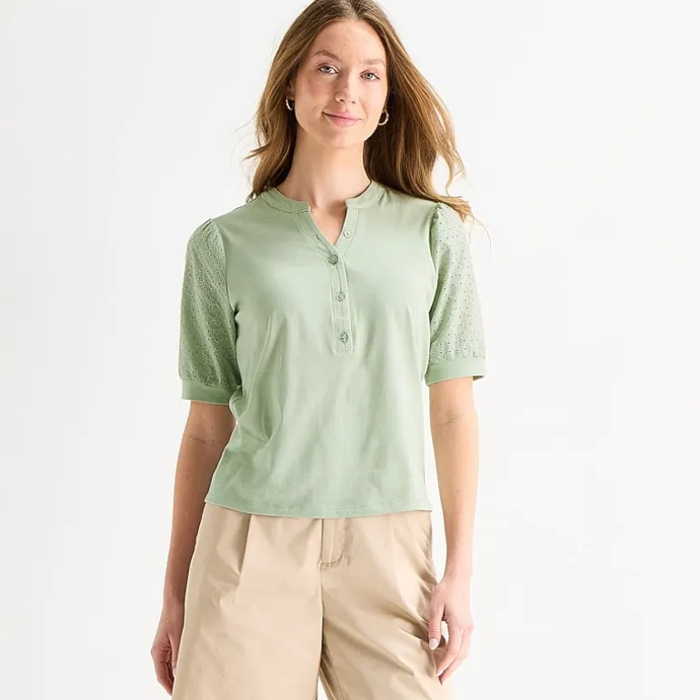 Liz Claiborne Womens Tall Split Crew Neck Elbow Sleeve Blouse