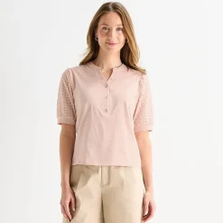 Liz Claiborne Womens Tall Split Crew Neck Elbow Sleeve Blouse