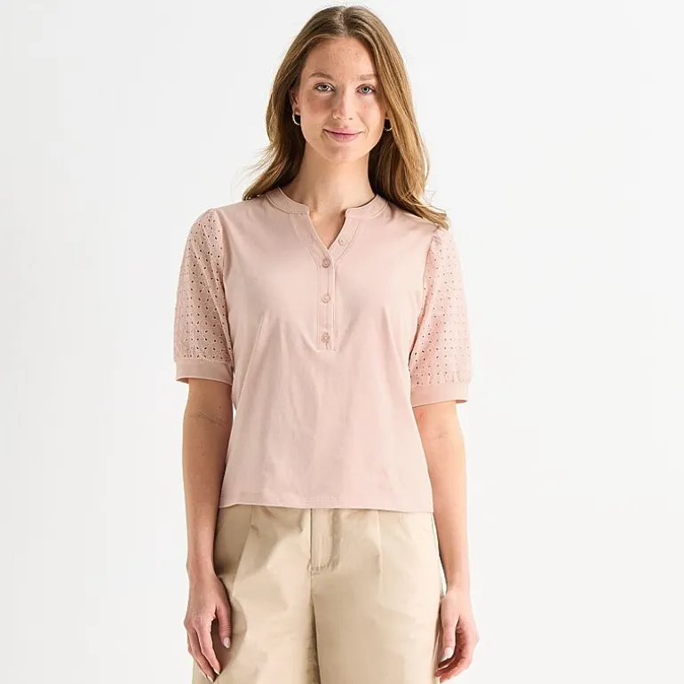Liz Claiborne Womens Tall Split Crew Neck Elbow Sleeve Blouse