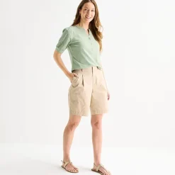 Liz Claiborne Womens Tall Split Crew Neck Elbow Sleeve Blouse