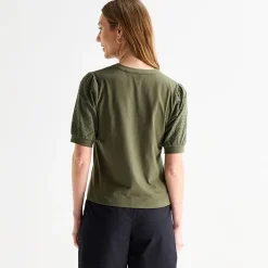 Liz Claiborne Womens Tall Split Crew Neck Elbow Sleeve Blouse