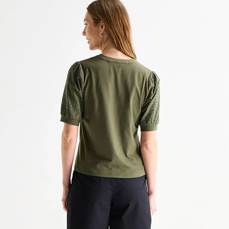 Liz Claiborne Womens Tall Split Crew Neck Elbow Sleeve Blouse