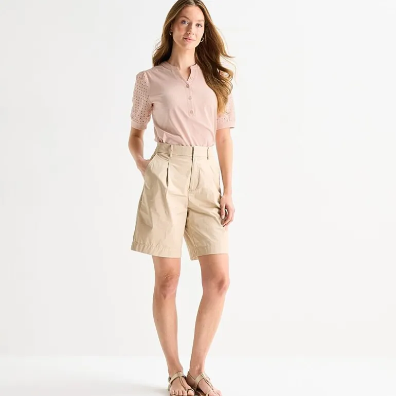 Liz Claiborne Womens Tall Split Crew Neck Elbow Sleeve Blouse