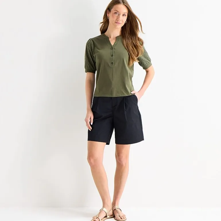 Liz Claiborne Womens Tall Split Crew Neck Elbow Sleeve Blouse