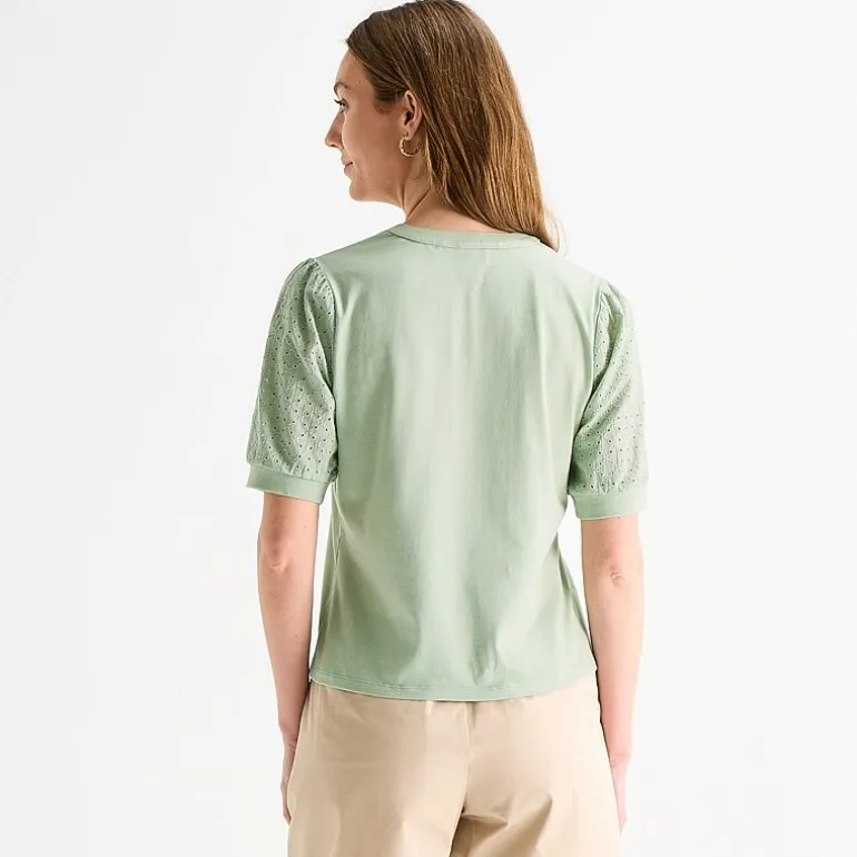 Liz Claiborne Womens Tall Split Crew Neck Elbow Sleeve Blouse
