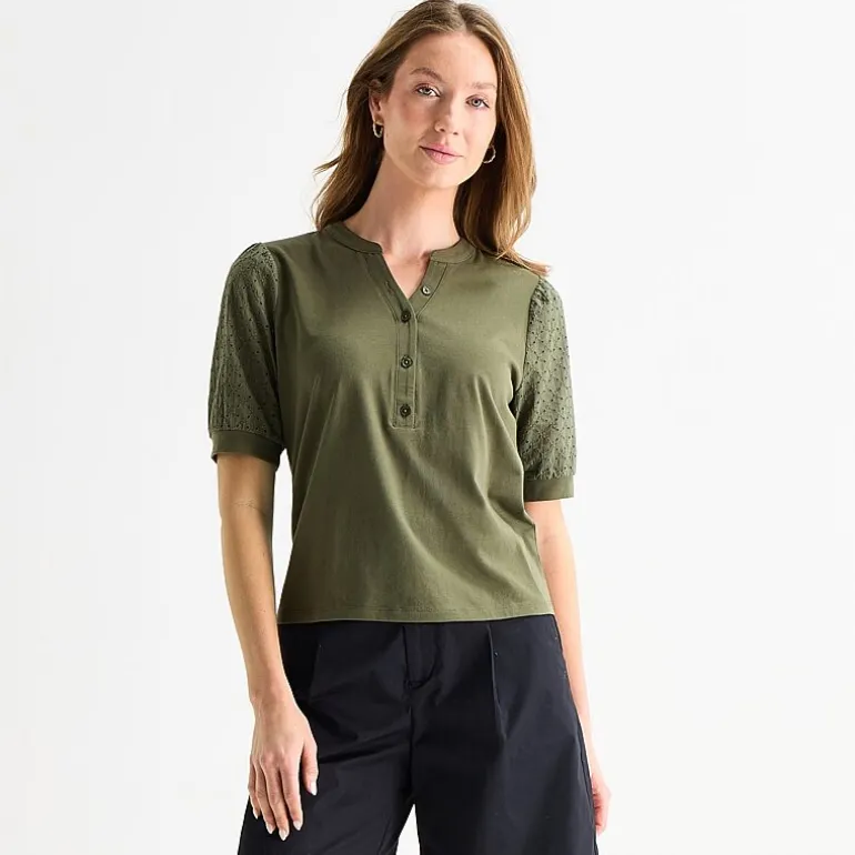 Liz Claiborne Womens Tall Split Crew Neck Elbow Sleeve Blouse