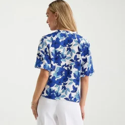 Liz Claiborne Womens Tall V Neck Short Sleeve Satin Blouse