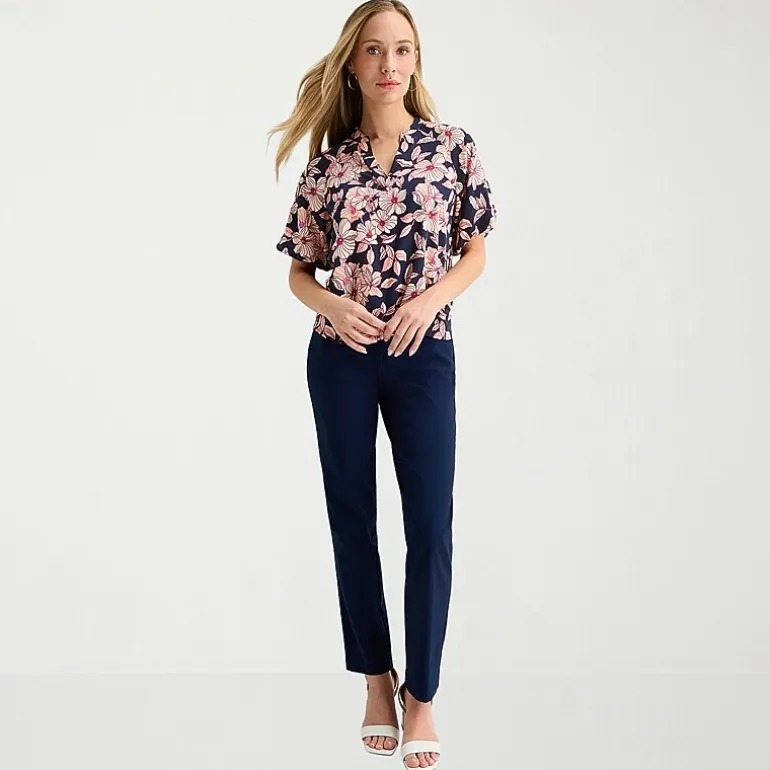 Liz Claiborne Womens Tall V Neck Short Sleeve Satin Blouse