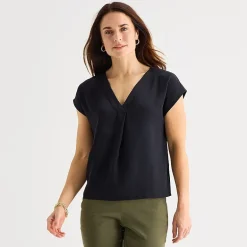 Liz Claiborne Womens Tall V Neck Short Sleeve Satin Blouse