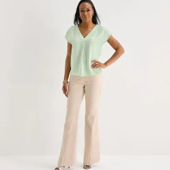 Liz Claiborne Womens Tall V Neck Short Sleeve Satin Blouse