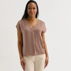 Liz Claiborne Womens Tall V Neck Short Sleeve Satin Blouse